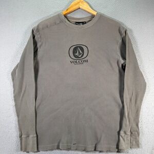 Vintage Volcom Stone Thermal Long Sleeve Top Women XL Gray Classic Logo Surf Y2K